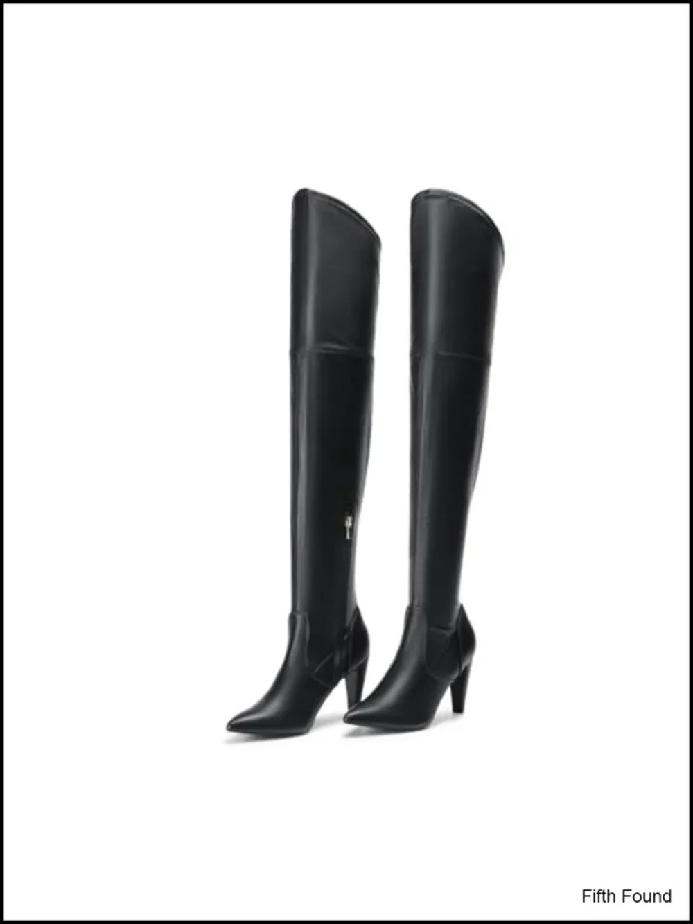 Over the Knee Boots Faux Leather Stretch Thigh High Heeled Pointed Toe Zip